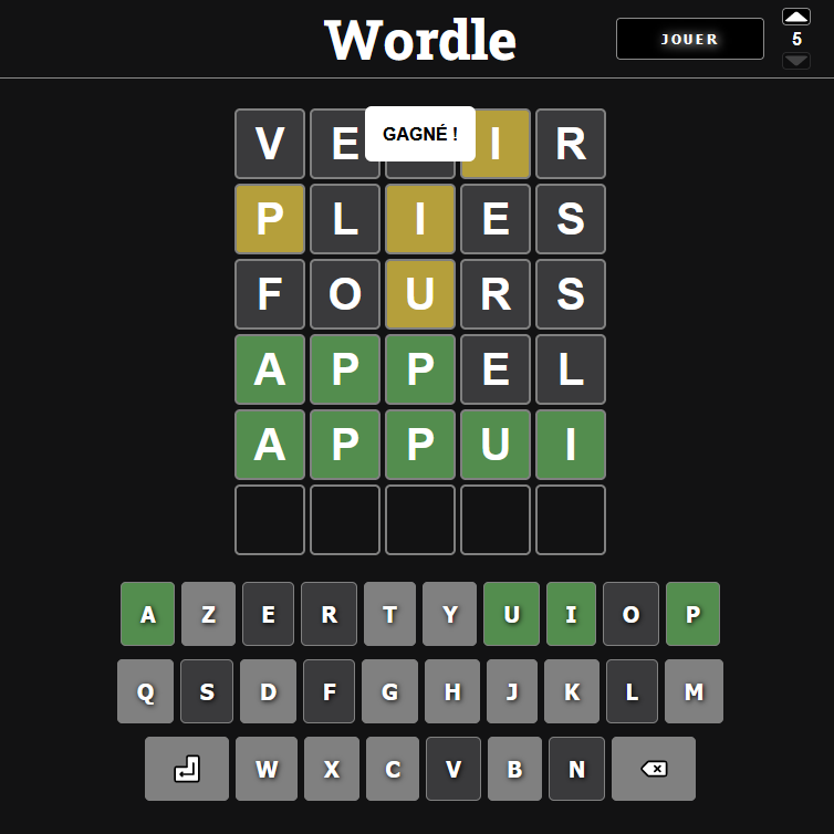 Capture d'écran du jeu Wordle